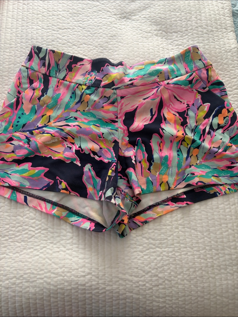 Lilly Pulitzer Navy Floral Shorts with Pink & Teal Accents
